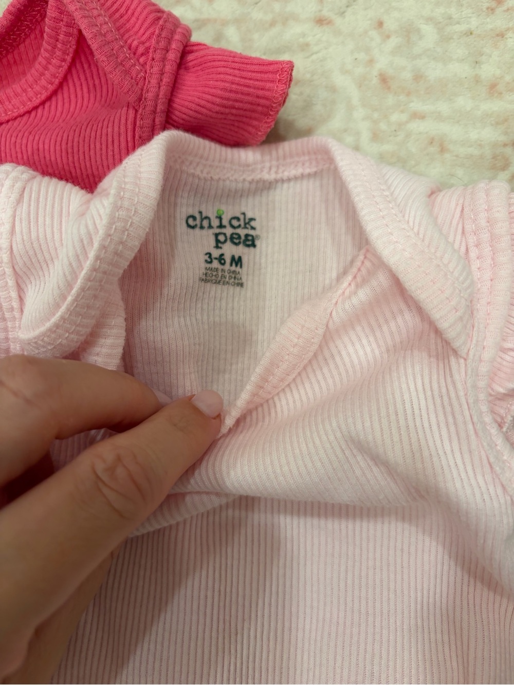 chick pea Ribbed Pink Baby Onesie Set with Rose Accent